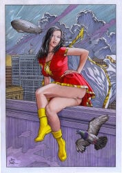 1girls ass big_ass big_breasts black_hair breasts dc_comics female joe_pimentel mary_marvel panties solo traditional_media_(artwork) upskirt