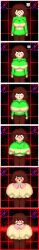 1girls big_breasts blushing breast_growth breast_growth_(enlargement) breasts brown_hair chara chara_(undertale) clothed double_breast_sucking enlarged_breasts holding_own_breasts huge_breasts lactating lactation large_breasts multiple_images nipples pants pixel_art red_eyes self_breast_sucking self_upload shirt solo_female standing sucking_both_nipples sucking_nipples sucking_own_breasts sucking_own_nipple suprised undertale undertale_(series) zixy