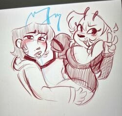 boyfriend-girlfriend bug_(kawaiiscars) couple eating_pussy embarrassed_male kawaiiscars leash_pull licking_pussy saliva_on_pussy saliva_string saliva_trail sketch sketch_page smug_female smug_smile staring_at_viewer wholesome_couple