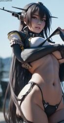 1girl 1girls ai_generated bangs bangs_between_eyes bare_midriff belly_button big_breasts black_hair black_panties black_thong blurry_background brown_eyes child_bearing_hips clothes clothing curvaceous curvy curvy_body curvy_female curvy_figure curvy_hips exposed_midriff facing_viewer female female_only front_view half-dressed half_naked headgear hourglass_figure kantai_collection large_breasts legs_together light-skinned_female light_skin long_sleeves looking_at_viewer midriff nagato_(kantai_collection) nai_diffusion novelai outdoors panties parted_lips patreon_url photorealistic posing posing_for_the_viewer pujopg realistic realistic_breast_size realistic_proportions realistic_textures sexy_body sidelocks skimpy skimpy_clothes sky slim_waist solo solo_female standing straight_hair thick thick_thighs thighhighs thong underboob very_long_hair white-skinned_female white_body white_skin wide_hips
