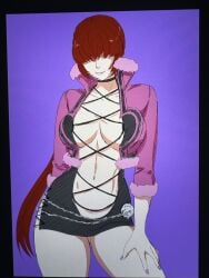 1girls big_breasts boob_window dress fluffy huge_breasts king_of_fighters light-skinned_female light_skin long_hair pale-skinned_female pale_skin red_hair shermie_(kof) skirt standing thick tokyotakuan_17