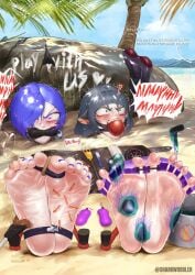 2girls beach bondage english_text gag gagged sharkwobbler tickle_torture tickling tickling_feet zenless_zone_zero