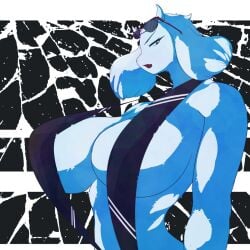 anthro anthro_female big_breasts bikini boss_monster_(undertale) breasts cleavage deltarune fur horn horned_female horned_humanoid horns looking_at_viewer one-piece_swimsuit red_eyes string_bikini sunglasses sunglasses_on_head swimsuit tagme toriel undertale undertale_(series)