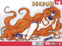 1girls 2014 big_breasts breasts female inhumans marvel mdavidct medusa_(inhumans) nude red_hair solo traditional_media_(artwork)