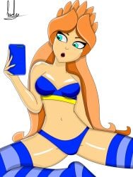 clothed clothing cronologick ginger_hair gods_school hera hera_(gods_school) not_porn orange_hair phone posing sfw skimpy skimpy_clothes stockings suggestive taking_picture