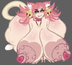 1girls areolae ass big_areola big_ass big_breasts breasts breasts_bigger_than_head bumpy_areola cat_ears cat_tail choker deltarune dumptruck_ass eyelashes green_eyes large_ass large_breasts light-skinned_female looking_at_viewer messy_hair mew_mew_(undertale) mischievous_smile nipples pasties pink_(deltarune) pink_hair smiling toby_fox toxundercover twintails