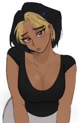 1girls artist_name artist_request bedroom_eyes blank_background breasts cleavage curvy curvy_female curvy_figure dark-skinned_female dark_hair dark_skin domina domina_(overwatch) earrings huge_breasts indian indian_female looking_at_viewer low_cut_top mole mole_on_breast overwatch pout pouty_lips shoulder_blades solid_color_background solo solo_female tagme tagme_(artist) two-tone_hair vaira_singhania voluptuous voluptuous_female wide_hips wide_thighs