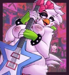 1girls 2026 2d 2d_(artwork) 2d_artwork anthro avian beak big_breasts bird bird_girl bow_(disambiguation) breasts chicken chicken_girl digital_art digital_drawing_(artwork) digital_media_(artwork) female fingerless_gloves five_nights_at_freddy's five_nights_at_freddy's:_security_breach furry furry_female galliform gallus_(genus) glamrock_chica_(fnaf) guitar holding holding_object instrument lipstick musical_instrument naked naked_female neodrani nude nude_female phasianid scottgames solo steel_wool_studios tagme white_feathers