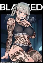 1girl ai_generated anime artist:basicallynomore black_panties black_sports_bra blacked blacked_clothing female kakegurui looking_at_viewer momobami_kirari pubic_tattoo qos qos_clothing qos_tattoo queen_of_spades queen_of_spades_symbol queen_of_spades_tattoo sportswear tattoo tattoos white_skin