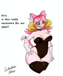 bunnysuit cat_ears cat_tail deltarune green_eyes ibispaint ibispaint_(artwork) ibispaintx mad_mew_mew pink_(deltarune) pink_hair pink_skin the_shadowbhor