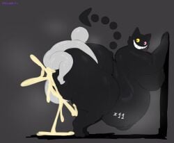 1anon 1anthro1human 2boys anonymous_male axoarts chubby chubby_male cum deltarune ejaculation excessive_cum friend_(deltarune) gay holding_onto_partner holding_onto_wall hung_bottom large_ass large_breasts male/male male_impregnation manboobs naked penetration penetration_from_behind plap_(sound) plapping size_difference smaller_dom smaller_dom_larger_sub tongue_out y/n