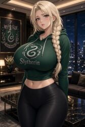 ai_generated braided_hair cropped_hoodie curvy large_breasts platinum_blonde_hair
