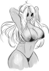 1girl 1girls bikini breasts hand_on_head huge_breasts long_hair looking_down mario_(series) mask masked_female naked naked_female nintendo only_female shiniw0lf shy_gal shy_guy thick_thighs thighs