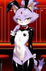 1girls 2026 ai_generated amber_eyes anthro blaze_the_cat blushing bunnysuit club fake_animal_ears feline female female_only flat_chest half-closed_eyes heart_pasties hi_res indoors innie_pussy pasties purple_fur pussy reverse_bunnysuit sega shy sonic_(series) sonic_the_hedgehog_(series) white_fur zonoya_(artist)