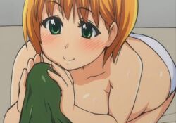 animated ass_shake blush cleavage erection female green_eyes handjob kneeling michisato_madoka orange_hair panties pisu_hame short_hair smile sweat tamao_tsukamu trunks underwear white_panties