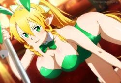 1female 1girls ai_assisted ai_generated aianimearthd big_breasts breasts bunny_ears bunnysuit commentary_request english_commentary female female_only hi_res highres leafa light-skinned_female light_skin mixed-language_commentary pole pole_dancing sword_art_online very_high_resolution