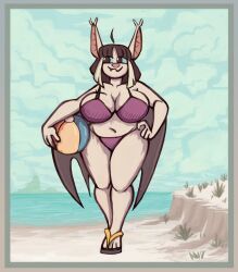 anthro anthro_bat beach beachball flying_fox glassomass goth goth_girl large_breasts purple_bikini sand sandals shade_(ty) thick_thighs ty_the_tasmanian_tiger_(series)