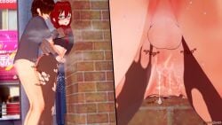 1boy 1girls 3d amy_(doki_doki_literature_club) big_penis blush bottomless doki_doki_literature_club fan_character female gomgom human human_only koikatsu light-skinned_female light-skinned_male light_skin male male/female outdoor_sex pantyhose penetration penis red_hair sex sex_from_behind testicles vaginal