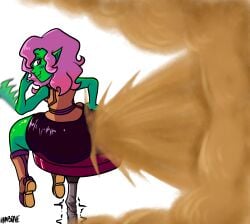 1girls 2d_(artwork) artist_signature ass ass_bigger_than_head ass_bigger_than_torso ass_focus chair chair_breaking destruction fanning fart fart_cloud fart_everywhere fart_fetish farting farts fat_ass female female_only goblin goblin_female green_skin hamb0ne looking_back oc original_character stool thick_thighs