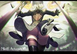 ass ass_focus female leotard nier nier:_automata nier_(series) panties skirt_lift thick_thighs thighs yorha_2b
