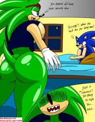 1boy 1girls adc1309 ass blue_fur bottomless dat_ass female furry hedgehog hourglass_figure male mammal no_panties nobody147 rule_63 scourge_the_hedgehog sharp_teeth skimpy sonic_(series) sonic_the_hedgehog