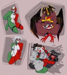 bondage countryhumans countryhumans_girl fascist_italy_(countryhumans) holy_roman_empire_(countryhumans) leash mouth_gag nazi_germany_(countryhumans) pastabeer