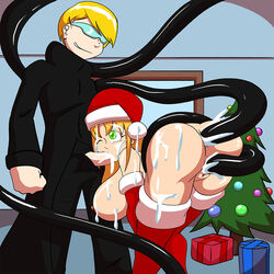 anal big_breasts blonde_hair breasts christmas cum cum_everywhere cum_in_ass cum_in_hair cum_in_pussy cum_on_breasts cum_on_face dahs fellatio green_eyes hair igocu knightsnipe leggings messy oral santa_hat tentacle ucogi vaginal_penetration