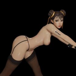 ass big_ass bracelet breasts chun-li chun-li_(fortnite) completely_nude completely_nude_female fortnite hair_ornament kitway looking_at_viewer nude nude_female oil oily oily_skin pinup shiny shiny_skin street_fighter thighhighs thighhighs_over_pantyhose