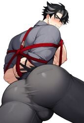 ai_generated ass back_view bara bara_ass bara_tiddies bara_tits big_ass big_ass_(male) big_butt big_chest big_pecs black_hair blue_eyes blush bubble_ass bubble_butt dat_ass dat_butt dumptruck_ass dumptruck_butt fat_ass fat_butt gay genshin_impact gigantic_chest gigantic_pecs huge_ass huge_butt huge_chest huge_pecs large_ass large_butt large_pectorals looking_back male male_focus male_only man_boobs man_breasts massive_ass massive_butt massive_chest massive_pecs moobs muscular_male pecs plump_ass plump_butt round_ass round_butt tied_up wriothesley_(genshin_impact) wrioxwoof yaoi