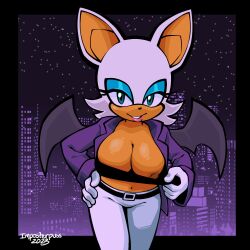 anthro bat big_breasts breasts cleavage clothed clothing female green_eyes hi_res imposterpuss looking_at_viewer mammal nipples rouge_the_bat sega solo sonic_(series) sonic_the_hedgehog_(series) wings