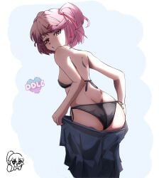 1female 1girls ass back back_view booty breasts butt doki_doki_literature_club female_focus natsuki_(doki_doki_literature_club) niwd__3 pink_eyes pink_hair skirt