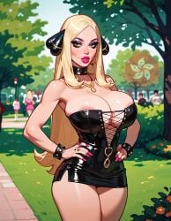 ai_generated bimbo cynthia_(pokemon) dress hkgstudio latex latex_clothing park