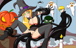 anal big_breasts blonde_hair breasts dahs green_eyes hair halloween igocu knightsnipe pumpkin tear tentacle ucogi vaginal_penetration