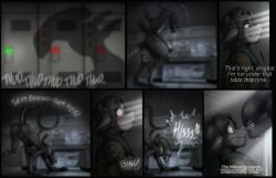 alien alien:_isolation alien_(franchise) all_fours anthro anus ass ass_up black_body comic dark_nek0gami dialogue digital_media_(artwork) disney duo english_text exoskeleton female gami_cross genitals grei grey_body grey_hair hair locker male pussy raised_tail sound_effects tail text xenomorph