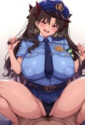 1boy 1girls ai_generated alternate_costume ass big_breasts breasts brown_hair fate/grand_order fate_(series) female female_focus goddess huge_ass ishtar_(fate) large_breasts long_hair police_uniform policewoman red_eyes sex thighs twintails