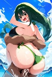 1girls ai_generated asui_tsuyu bikini cheating cum evilwicked female midair my_hero_academia ocean sex sweat tsuyu_asui water