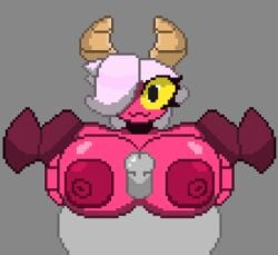 1boy 1boy1girl 1girls big_breasts boobjob brawl_stars breasts colette_(brawl_stars) horns nipples paizuri penis_between_breasts pixel_art pumpkinz6 red_body succubus titfuck titjob trixie_colette_(brawl_stars) white_hair wings yellow_eyes