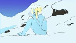 1girls animated barefoot bikini blonde_hair blue_skin cold cold_fetish featheredllama female female_only freezing huddled mountain outdoors outside peril shivering shuddering snow snow_on_body visible_breath winter