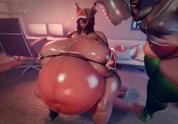 2girls 3d about_to_burst bbw bikini bonkshonk cassia_(bonkshonk) cat_ears cathrine_(bonkshonk) cghonk christmas drunk fat female female_focus force_feeding funnel huge_ass huge_belly huge_breasts huge_nipples looking_at_belly messy ready_to_pop stretch_marks stuffing swollen_belly thick_thighs thigh_squish thighs treasure_trail wide_eyed wide_hips