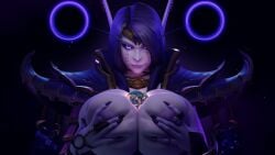 1girls 3d breast_grab female female_only giantess gigantic_breasts huge_breasts looking_at_viewer solo solo_female vanasmut void_elf world_of_warcraft xal'atath