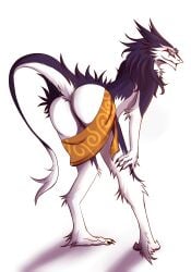 absurd_res anthro ass bent_over female genitals hi_res kanevex looking_at_viewer looking_back looking_back_at_viewer nude presenting presenting_hindquarters pussy raised_tail rear_view sergal sitshl smile solo tail