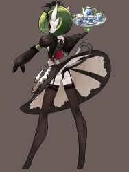 cat_tail gardevoir garter_belt garter_straps looking_at_viewer maid pokemon pokemon_(species) presenting presenting_ass stockings