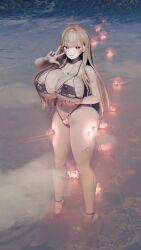 1girl 1girls 2d_(artwork) 3d_(artwork) attack attacking big_breasts blonde_female blonde_hair blonde_hair_female breasts giantess giga_giantess indestructible invulnerability light-skinned_female light_skin long_hair looking_at_viewer red_eyes thick_thighs thighs ukon_gts uton_gts