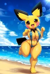 anthro anthro_only beach big_breasts bikini breasts creatures_(company) female_focus furry furry_only game_freak javvy nintendo nipples pichu pokemon pokemon_(species) pussy running source_request thick_thighs