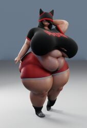 3d bbw bonkshonk cat_ears cathrine_(bonkshonk) cghonk fat female female_focus huge_ass huge_belly huge_breasts shorts simple_background solo stretch_marks thick_thighs torn_clothes treasure_trail wide_hips