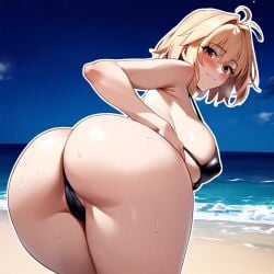 ahoge ai_generated alternate_breast_size arcueid_brunestud areolae ass big_ass big_breasts big_butt blonde_hair breasts breasts_bigger_than_head bubble_butt huge_ass huge_breasts large_breasts meaty melty_blood micro_bikini nipples plump presenting_hindquarters red_eyes short_hair swimsuit thick thick_thighs top_heavy tsukihime type-moon vampire vampire_girl wide_hips