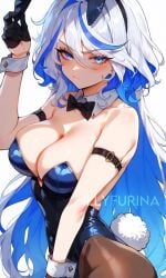 ai_generated armpit armpit_fetish armpits arms_up arms_up_over_head arms_up_pose bangs bangs_between_eyes bangs_over_eyes big_ass big_breasts big_butt blue_eyes blue_hair blush breasts bunny_ears bunny_tail bunnysuit covered_nipples covering_breasts flushed flushed_face furina_(genshin_impact) genshin_impact huge_breasts illyfurina latex latex_suit long_hair looking_at_viewer looking_down looking_down_at_viewer milf milf_body pale-skinned_female pale_skin playboy_bunny seducing seduction seductive seductive_body seductive_eyes seductive_gaze seductive_look seductive_mouth seductive_pose socks stable_diffusion thighs waist white_hair