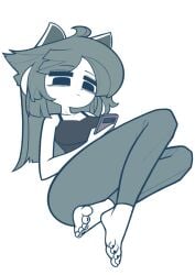 1girls 5_toes barefoot black_toenails cat_ears eye_bags female female_only foot_fetish hss_dada humanoid_feet phone tagme tank_top temmie_(undertale) tights undertale_(series) white_body