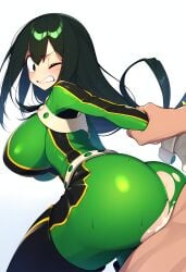 1girls ai_generated arm_behind_back asui_tsuyu cheating cum evilwicked female my_hero_academia sex sweat torn_clothes tsuyu_asui