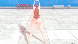 1girls 3d ass ass_focus back_view big_ass brown_hair doki_doki_literature_club female female_focus female_only gomgom human human_only koikatsu light-skinned_female light_skin long_hair monika_(doki_doki_literature_club) nude nude_female pussy rooftop shadow standing thick_ass thick_thighs